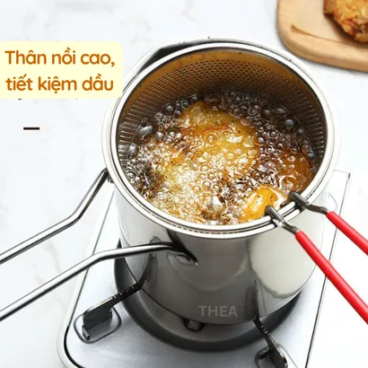 Nồi chiên nhúng ngập dầu mini đa năng, chiên khoai tây chiên, trụng bún, hủ tiếu, luộc, nấu bằng inox 304 bền bỉ - THEA kitchen