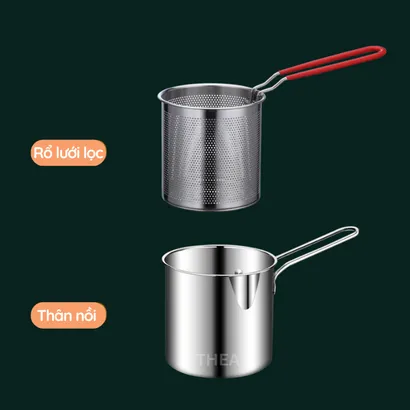 Nồi chiên nhúng ngập dầu mini đa năng, chiên khoai tây chiên, trụng bún, hủ tiếu, luộc, nấu bằng inox 304 bền bỉ - THEA kitchen