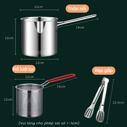 Nồi chiên nhúng ngập dầu mini đa năng, chiên khoai tây chiên, trụng bún, hủ tiếu, luộc, nấu bằng inox 304 bền bỉ - THEA kitchen