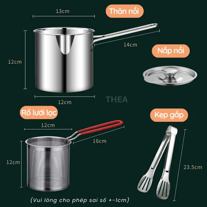Nồi chiên nhúng ngập dầu mini đa năng, chiên khoai tây chiên, trụng bún, hủ tiếu, luộc, nấu bằng inox 304 bền bỉ - THEA kitchen