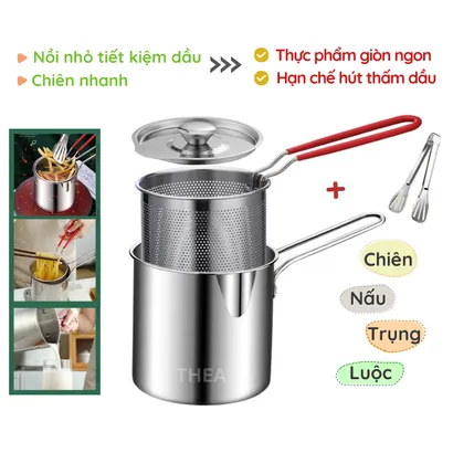 Nồi chiên nhúng ngập dầu mini đa năng, chiên khoai tây chiên, trụng bún, hủ tiếu, luộc, nấu bằng inox 304 bền bỉ - THEA kitchen