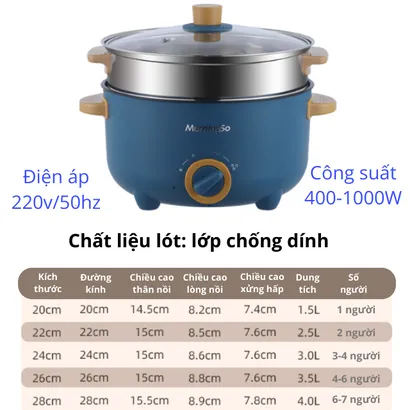 Nồi lẩu điện đa năng chống dính hấp, chiên, xào, lẩu, luộc, nấu cơm - THEA KITCHEN