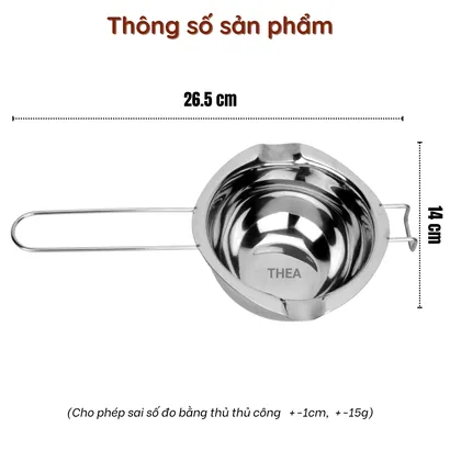 Nồi nấu inox, cốc inox 304 đun nấu sáp, socola, bơ, gelatin tan chảy trên bếp từ, bếp gốm điện - THEA