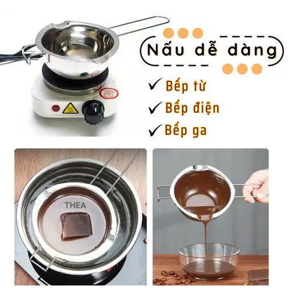 Nồi nấu inox, cốc inox 304 đun nấu sáp, socola, bơ, gelatin tan chảy trên bếp từ, bếp gốm điện - THEA