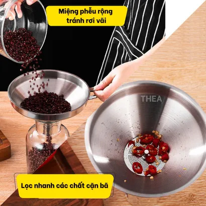Phễu inox 304 mini rót dầu, rót bột, chất lỏng, gia vị kèm lõi lọc cặn, lọc trà, tạp chất cao cấp - THEA
