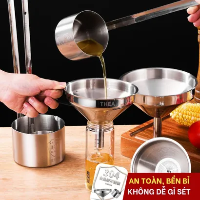 Phễu inox 304 mini rót dầu, rót bột, chất lỏng, gia vị kèm lõi lọc cặn, lọc trà, tạp chất cao cấp - THEA