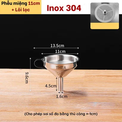 Phễu inox 304 mini rót dầu, rót bột, chất lỏng, gia vị kèm lõi lọc cặn, lọc trà, tạp chất cao cấp - THEA