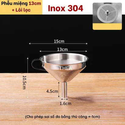 Phễu inox 304 mini rót dầu, rót bột, chất lỏng, gia vị kèm lõi lọc cặn, lọc trà, tạp chất cao cấp - THEA