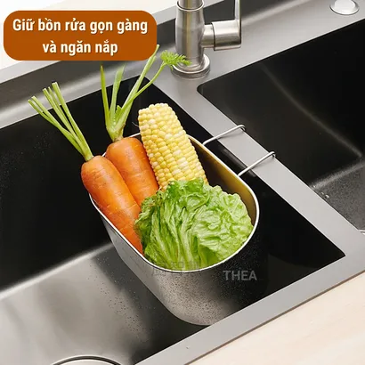 Rổ lọc rác bồn rửa chén inox 304, Giỏ đựng đồ, lọc rác bồn rửa chén, rửa củ quả đa năng, khay lọc rác, thức ăn thừa-THEA