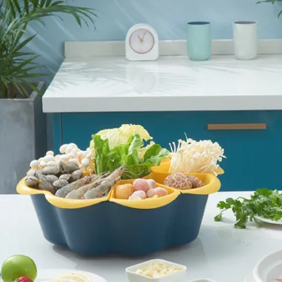 Rổ xoay đựng rau ăn lẩu, rau sống, hải sản chia 7 ngăn, khay xoay 360 đựng rau ăn lẩu, rau củ quả, trái cây – THEA