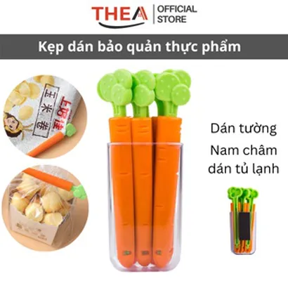 Set 5 kẹp miệng túi thực phẩm kèm hộp đựng gắn nam châm, kẹp giữ niêm phong miệng túi thực phẩm cà rốt - THEA