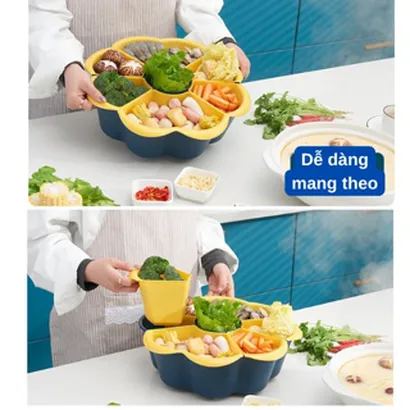 Rổ xoay đựng rau ăn lẩu, rau sống, hải sản chia 7 ngăn, khay xoay 360 đựng rau ăn lẩu, rau củ quả, trái cây – THEA