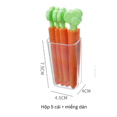 Set 5 kẹp miệng túi thực phẩm kèm hộp đựng gắn nam châm, kẹp giữ niêm phong miệng túi thực phẩm cà rốt - THEA