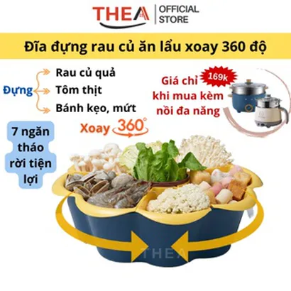 Rổ xoay đựng rau ăn lẩu, rau sống, hải sản chia 7 ngăn, khay xoay 360 đựng rau ăn lẩu, rau củ quả, trái cây – THEA