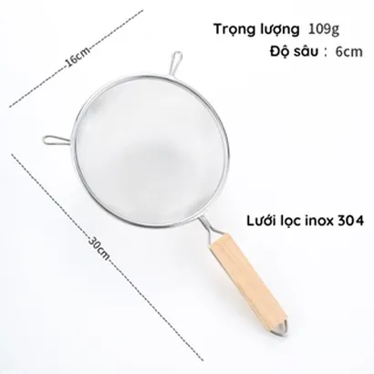 Rây lọc lưới inox 304 cán gỗ cao cấp, lọc trà, cháo, thức ăn dặm, lọc dầu, lọc yến, lọc sữa, rây bột 11-18cm - THEA