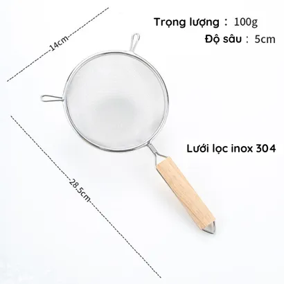 Rây lọc lưới inox 304 cán gỗ cao cấp, lọc trà, cháo, thức ăn dặm, lọc dầu, lọc yến, lọc sữa, rây bột 11-18cm - THEA