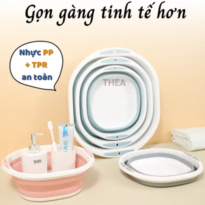 Thau gấp gọn, chậu tắm, rửa mặt, giặt đồ, rửa rau, gấp gọn, xếp gọn size to, nhỏ đa năng tiện lợi - THEA