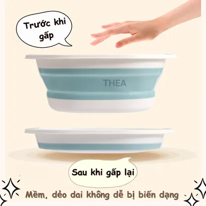 Thau gấp gọn, chậu tắm, rửa mặt, giặt đồ, rửa rau, gấp gọn, xếp gọn size to, nhỏ đa năng tiện lợi - THEA