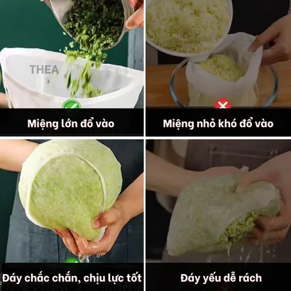 Túi vải lọc trà, sữa đậu nành, sữa hạt, lọc thực phẩm dạng đứng miệng rộng đa năng có dây rút - THEA