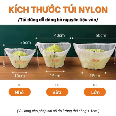 Túi vải lọc trà, sữa đậu nành, sữa hạt, lọc thực phẩm dạng đứng miệng rộng đa năng có dây rút - THEA