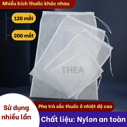 Túi vải lọc trà, sữa đậu nành, sữa hạt, lọc thực phẩm dạng đứng miệng rộng đa năng có dây rút - THEA