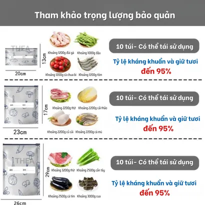 Set 10 túi zip bạc đựng thực phẩm, túi bạc giữ nhiệt, túi nhôm đựng thực phẩm, giữ tươi rau củ, thịt cá - THEA