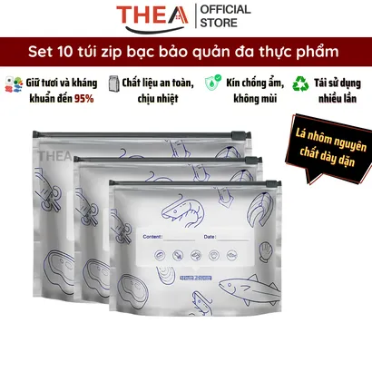 Set 10 túi zip bạc đựng thực phẩm, túi bạc giữ nhiệt, túi nhôm đựng thực phẩm, giữ tươi rau củ, thịt cá - THEA