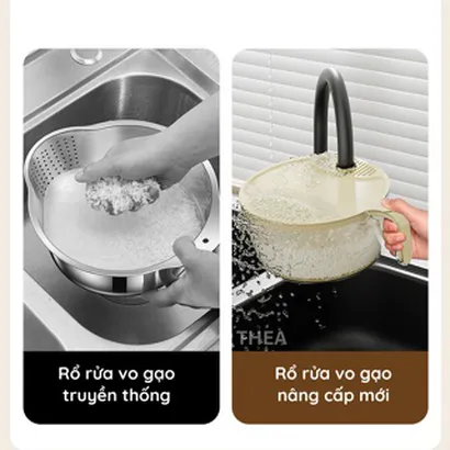 Rổ nhựa có nắp đậy vo gạo rửa đựng đa thực phẩm, rau củ quả, ngũ cốc, đậu hạt, bảo quản trái cây rau củ quả tủ lạnh – THEA