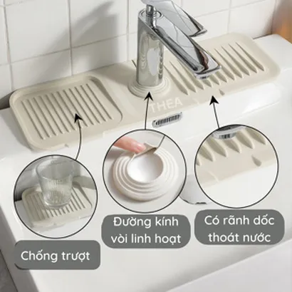 Thảm lót bồn rửa chén silicone 100%, tấm lót bồn rửa bát dày, gắn vòi nước bồn rửa thoát nước chống thấm, chống ố - THEA