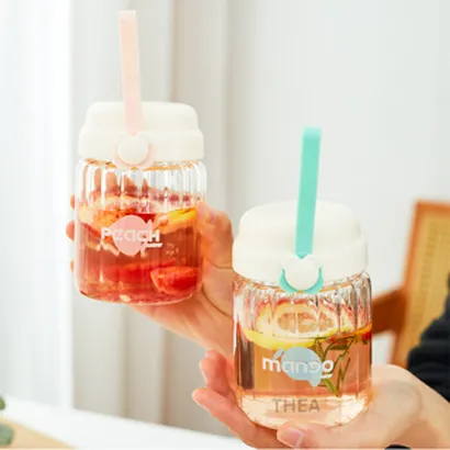 Bình đựng nước, cốc uống nước thủy tinh cao cấp mini có nắp chịu nhiệt đựng sữa, cafe, trà hoa, nước trái cây - THEA