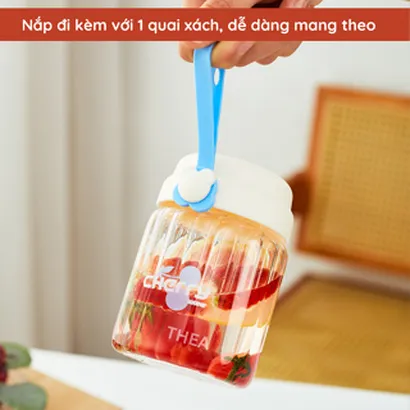 Bình đựng nước, cốc uống nước thủy tinh cao cấp mini có nắp chịu nhiệt đựng sữa, cafe, trà hoa, nước trái cây - THEA