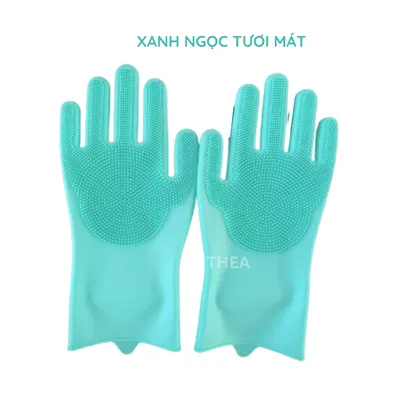 Đôi găng tay cao su 100% silicone dày rửa chén bát đa năng, bao tay rửa chén silicon vệ sinh cọ rửa nhà bếp, toilet-THEA
