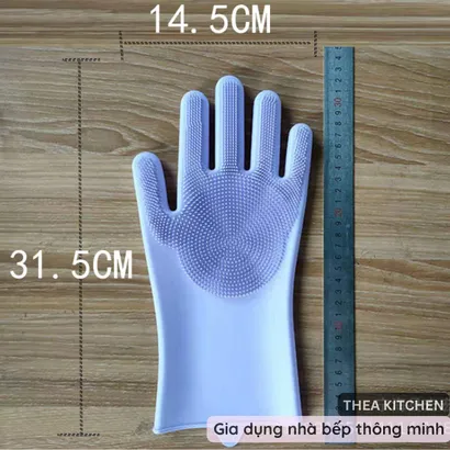 Đôi găng tay cao su 100% silicone dày rửa chén bát đa năng, bao tay rửa chén silicon vệ sinh cọ rửa nhà bếp, toilet-THEA