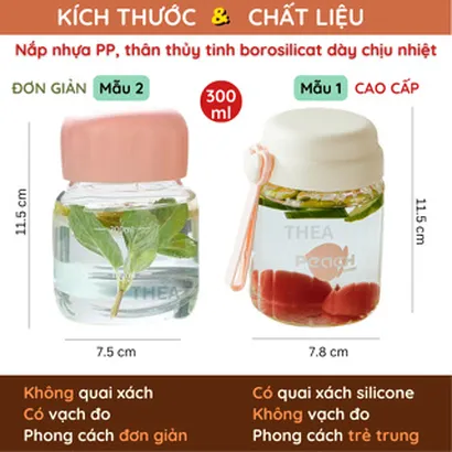 Bình đựng nước, cốc uống nước thủy tinh cao cấp mini có nắp chịu nhiệt đựng sữa, cafe, trà hoa, nước trái cây - THEA