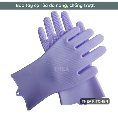 Đôi găng tay cao su 100% silicone dày rửa chén bát đa năng, bao tay rửa chén silicon vệ sinh cọ rửa nhà bếp, toilet-THEA