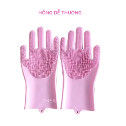 Đôi găng tay cao su 100% silicone dày rửa chén bát đa năng, bao tay rửa chén silicon vệ sinh cọ rửa nhà bếp, toilet-THEA