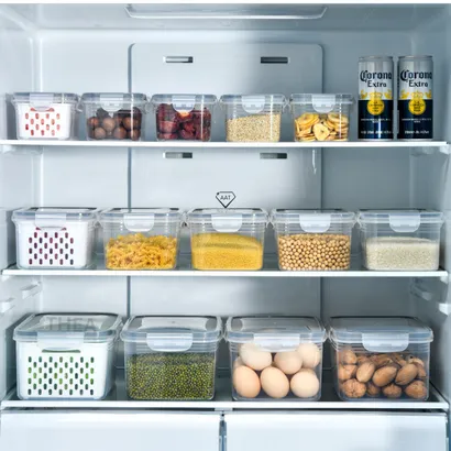 Bộ 3 Hộp nhựa đựng thực phẩm, hộp bảo quản thực phẩm rau củ quả tủ lạnh 2 lớp có rổ thoát nước và nắp khóa – THEA