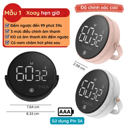 Đồng hồ hẹn giờ đếm ngược mini để bàn nhà bếp từ tính quản lý thời gian nấu ăn, học tập, thể thao, làm việc - THEA