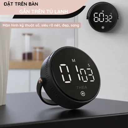 Đồng hồ hẹn giờ đếm ngược mini để bàn nhà bếp từ tính quản lý thời gian nấu ăn, học tập, thể thao, làm việc - THEA