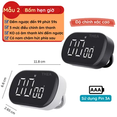 Đồng hồ hẹn giờ đếm ngược mini để bàn nhà bếp từ tính quản lý thời gian nấu ăn, học tập, thể thao, làm việc - THEA