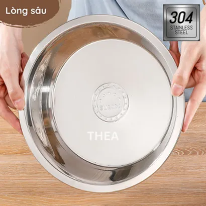 Khay inox tròn và vỉ lưới lọc ráo dầu INOX 304 SIÊU DÀY đựng thực phẩm, thức ăn chiên rán, hấp, luộc cao cấp – THEA
