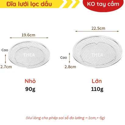 Khay inox tròn và vỉ lưới lọc ráo dầu INOX 304 SIÊU DÀY đựng thực phẩm, thức ăn chiên rán, hấp, luộc cao cấp – THEA