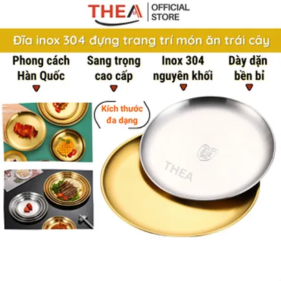 Đĩa inox 304 tròn mạ vàng đựng hoa quả trái cây thắp hương bàn thờ, trang trí đồ ăn decor đẹp phong cách hàn quốc – THEA