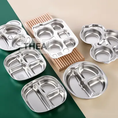 Khay ăn dặm, ăn cơm đựng thức ăn cho bé bằng inox 304 an toàn chia 3-4-5 ngăn nhiều hình đa dạng – THEA