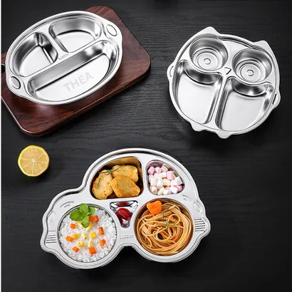 Khay ăn dặm, ăn cơm đựng thức ăn cho bé bằng inox 304 an toàn chia 3-4-5 ngăn nhiều hình đa dạng – THEA