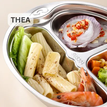Khay ăn dặm, ăn cơm đựng thức ăn cho bé bằng inox 304 an toàn chia 3-4-5 ngăn nhiều hình đa dạng – THEA