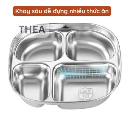 Khay ăn dặm, ăn cơm đựng thức ăn cho bé bằng inox 304 an toàn chia 3-4-5 ngăn nhiều hình đa dạng – THEA