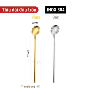 Muỗng thìa inox 304 cà phê loại dày nhỏ cán dài đa phong cách mạ vàng hình bông hoa, móng vuốt mèo – THEA