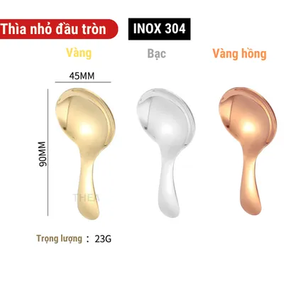 Muỗng thìa inox 304 cà phê loại dày nhỏ cán dài đa phong cách mạ vàng hình bông hoa, móng vuốt mèo – THEA