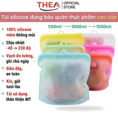 Túi silicone 100% dày đựng bảo quản thực phẩm,đồ ăn,hoa củ quả trái cây tủ lạnh cao cấp không mùi,kín, tái sử dụng- THEA